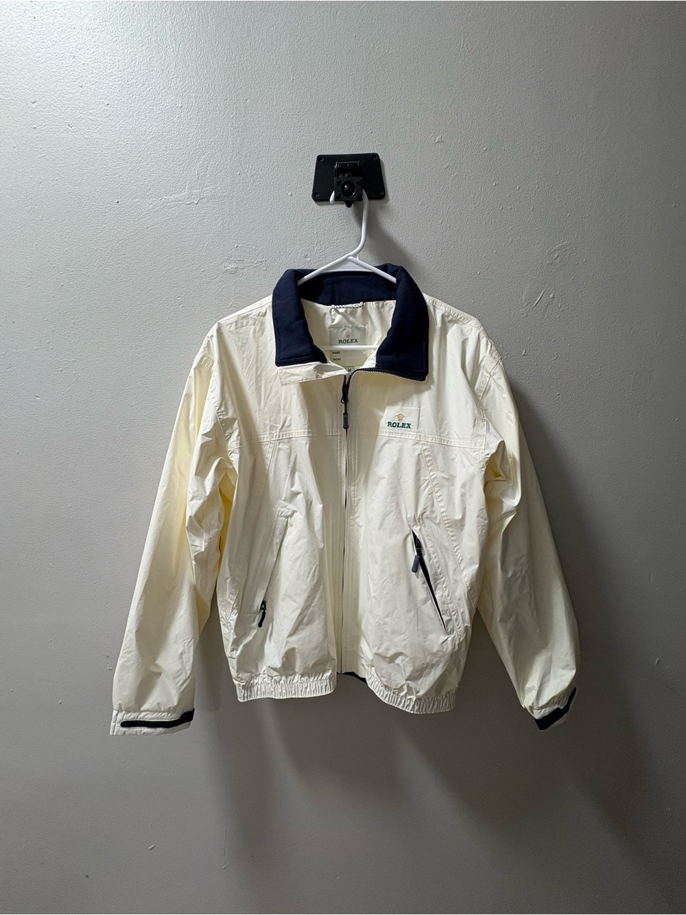 Rolex Cream and Navy Zip-Front Windbreaker Jacket